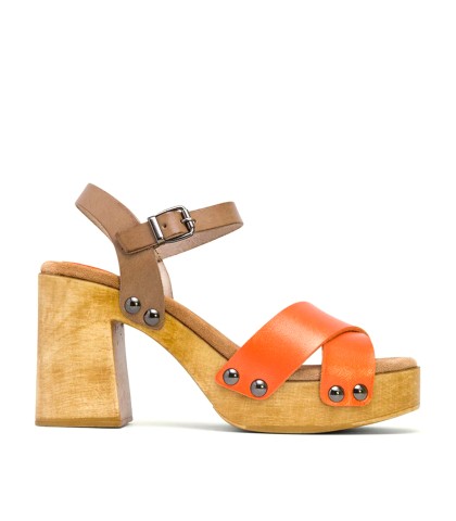 PORRONET SANDALIA PIEL TACÓN NARANJA